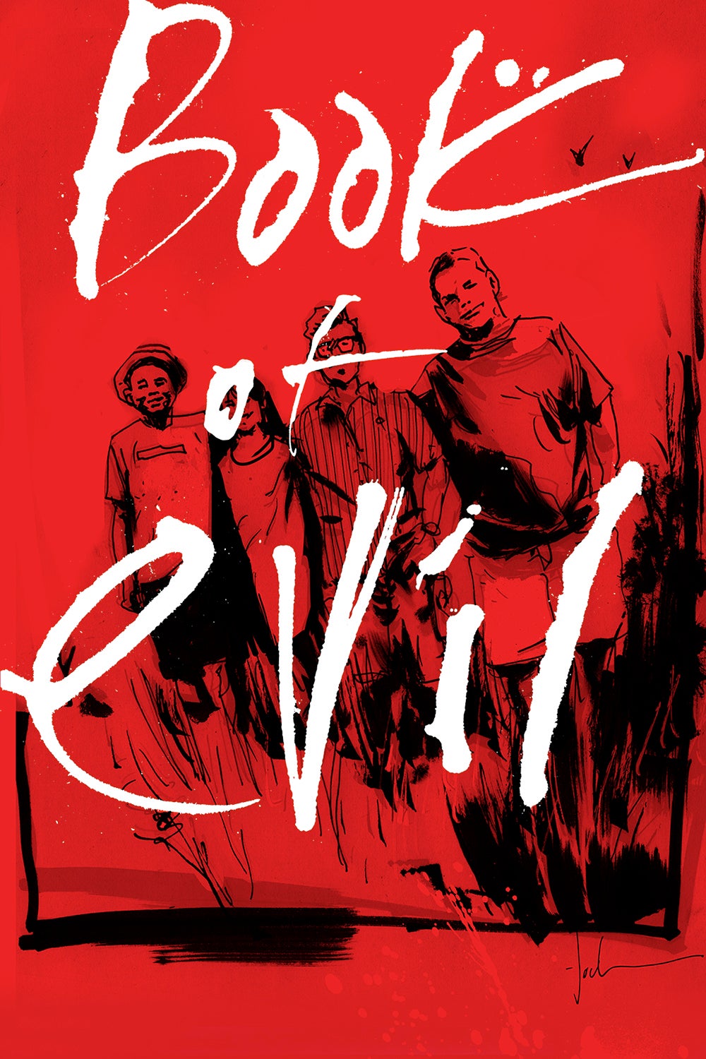 Book of Evil cover, red with characters in the background