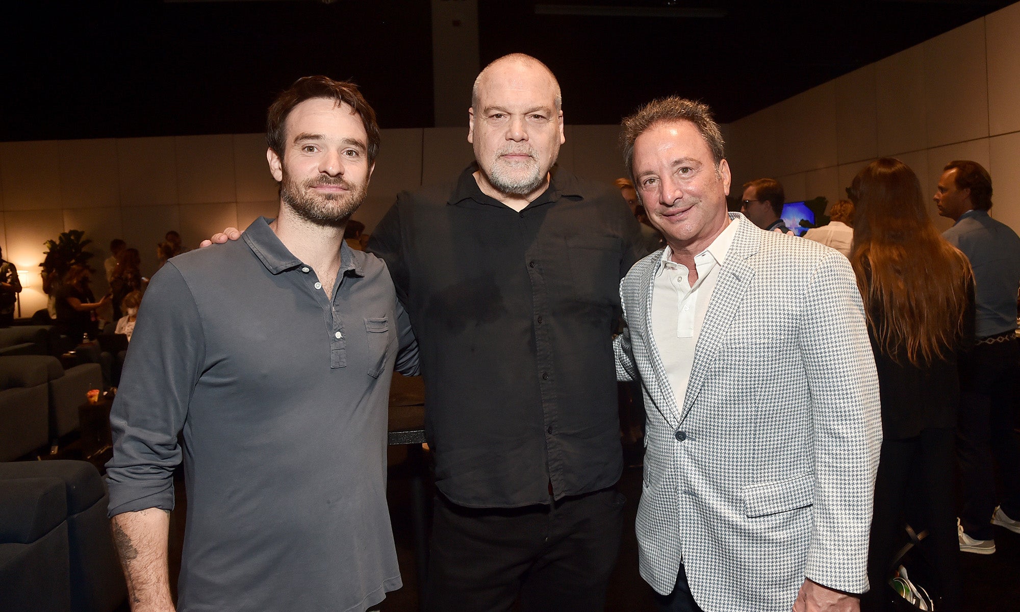 Daredevil: Born Again's Charlie Cox, 
@vincentdonofrio with Marvel Studios co-president Louis D'Esposito at D23 Expo 2022