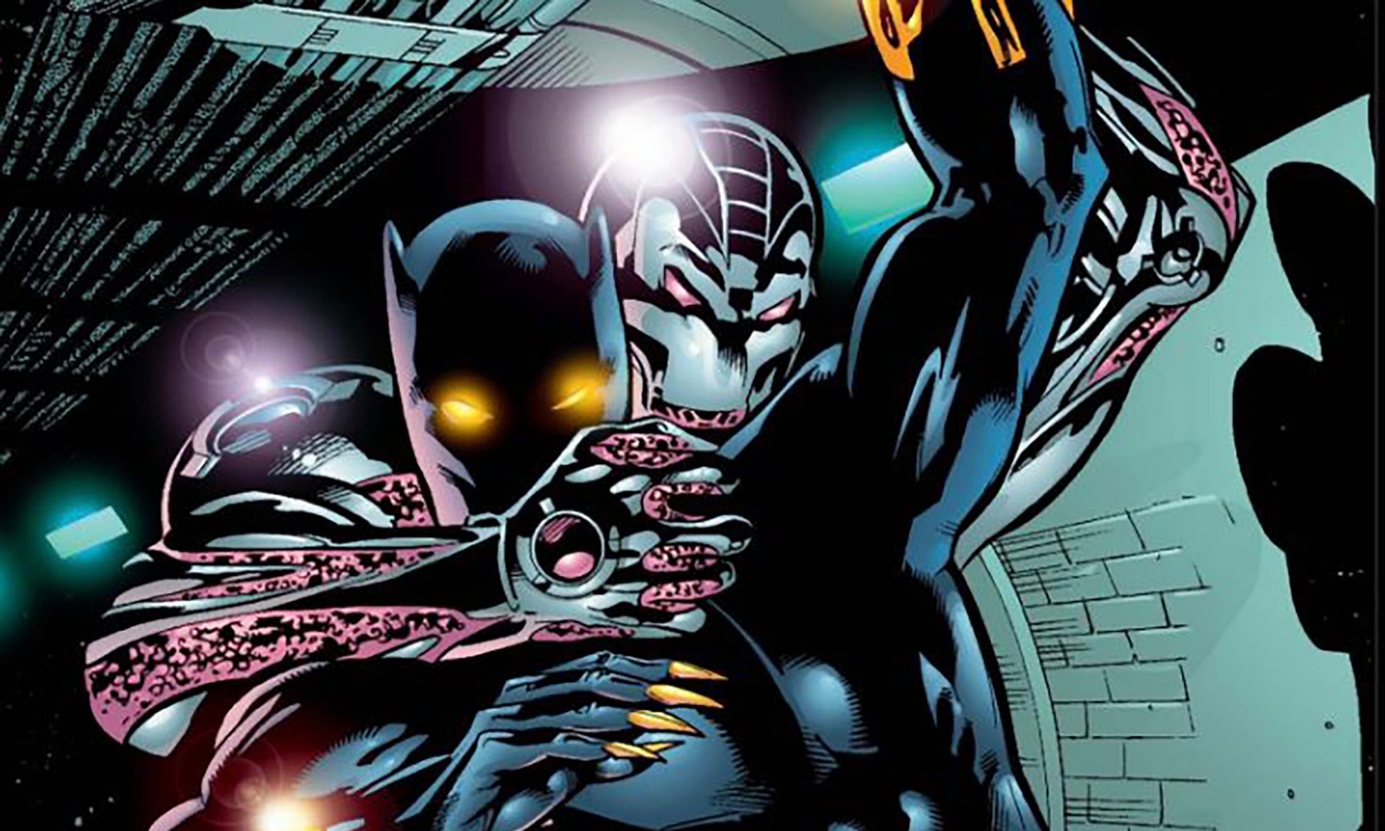 Iron Man uses his Stealth Armor to attack Black Panther from behind.