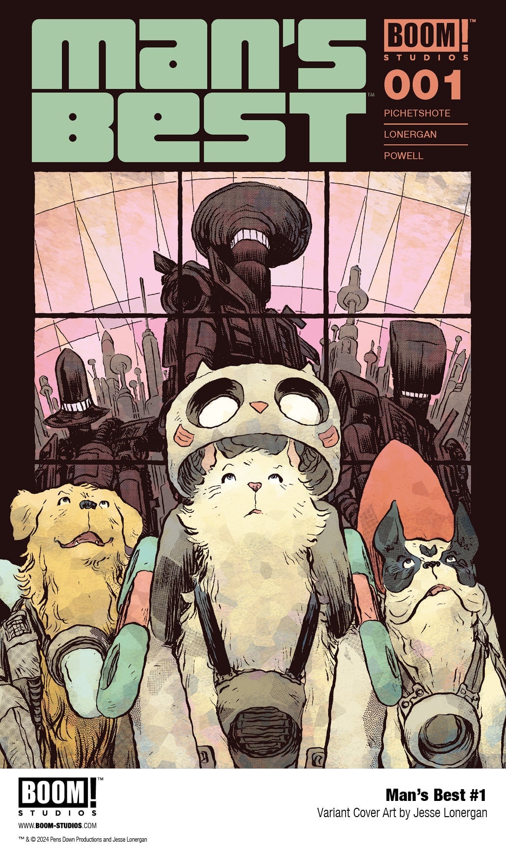 Variant covers and interior pages from Man's Best